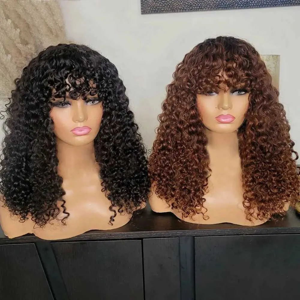 Synthetic Wigs Soft Natural Black Long Honey Blonde Kinky Curly Machine Wig With Bangs For Black Women High Temperature Cosplay Glueless DailyL240124