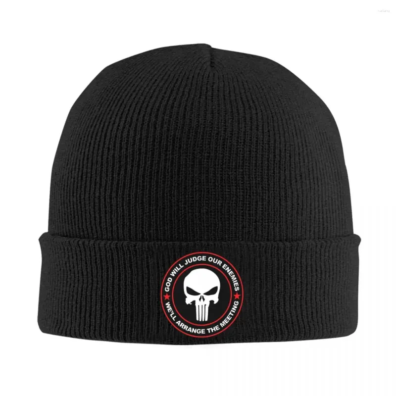 Bérets Punishers Skull Knit Hat Beanie Automne Hiver Chapeaux Chaud Mode Cap Hommes Femmes