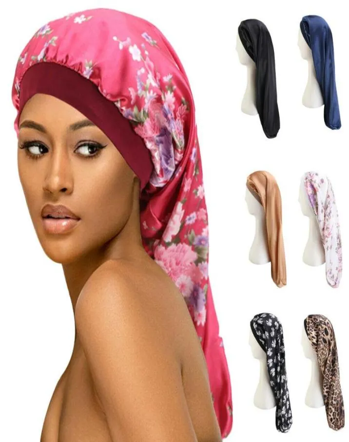 Kadınlar Baggy Cap Uzun Saç Çorap Kapağı Baskılı Uyku Şapkası Sarma Gece Saç Bakımı Bonnet Nightcap Geniş Bant Elastik Saten Headcover8980246