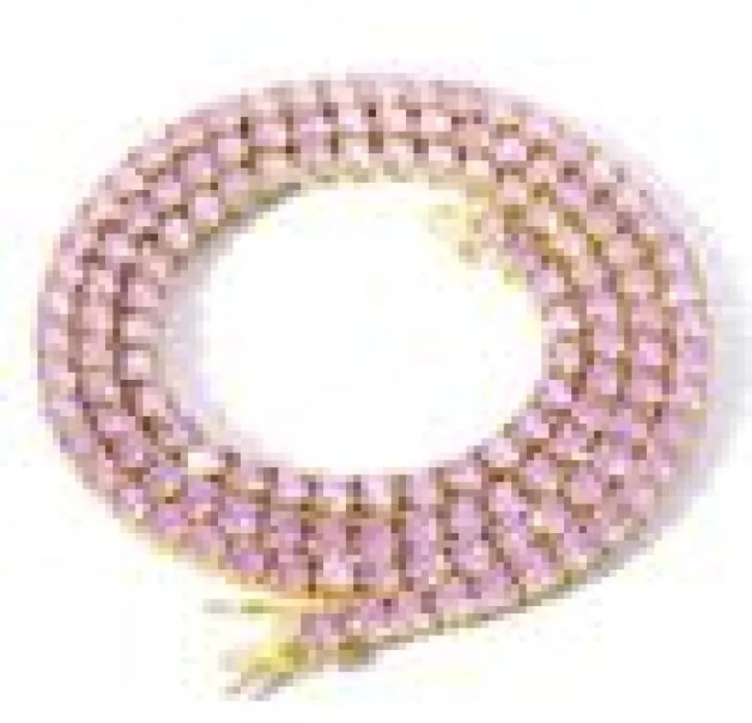 Collier chaîne tennis solitaire 4 mm finition or argent diamants de laboratoire rose violet 1824039039 1 rangée de diamants zircone Bling Te1163510