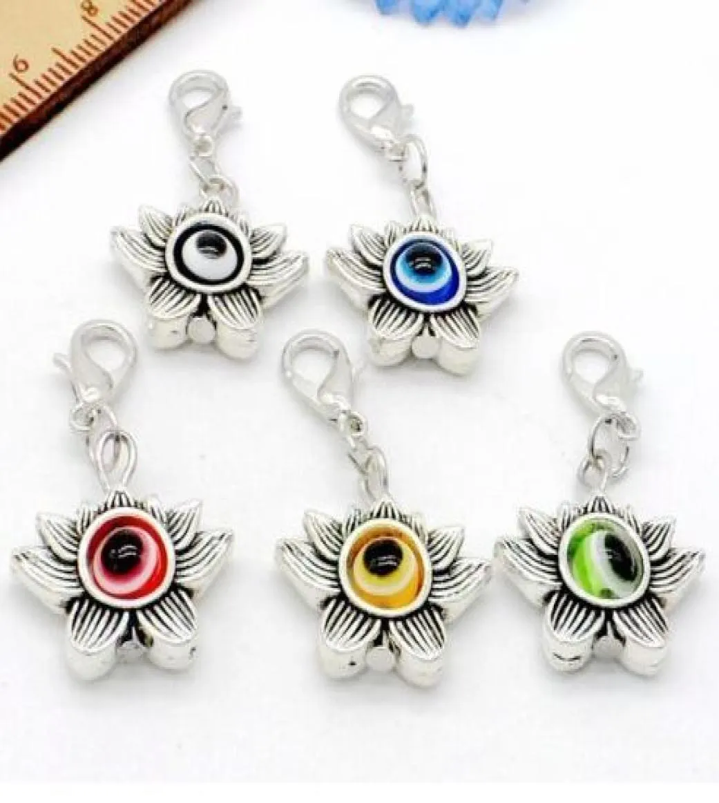 100Pcs mixed Flower Evil Eye Charms lobster Clasp Dangle Charms For Jewelry Making findings new4372667