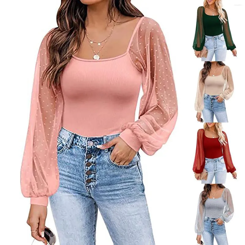 Women's Blouses Womens Mesh Long Sleeve Sexy Casual Tops Stretchy Shirts Chiffon Ladies T Stretch