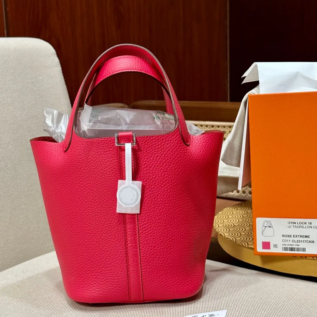 Handmade Leather Bucket Bag For Women, 18CM Tote Bag, 22CM Classic