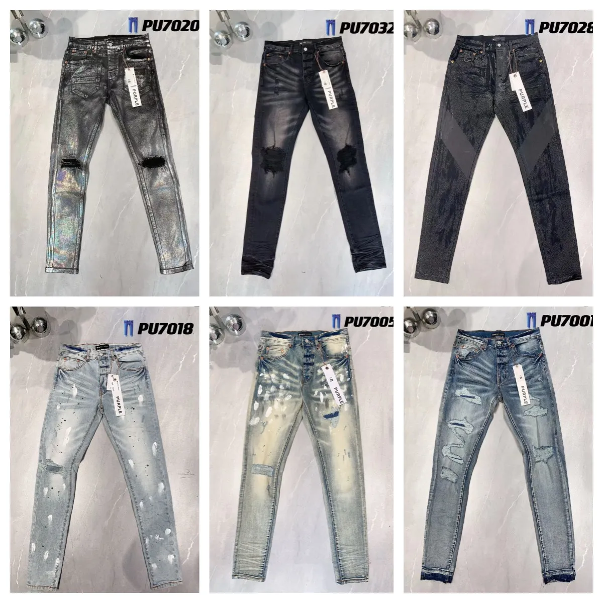 Viola per abbigliamento slim fit da uomo firmato Jeans firmati Jean Pantaloni skinny Uomo Donna Stampa pantera Ricamo lungo in cotone effetto invecchiato Hip Hop