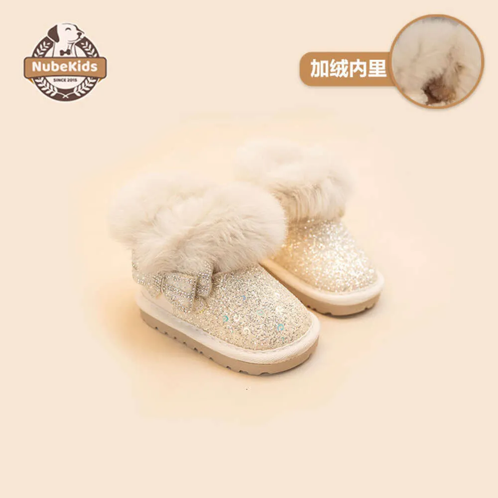 2023 Thickened Rabbit Fur Children`s Snow toddler baby boots with Added Plush and Winter New Girls` Warm Boots, Baby Northeast Cotton Shoes