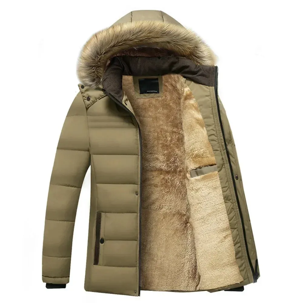 Jaquetas masculinas 2023 inverno quente grosso velo parkas jaqueta moda à prova de vento e waterpoor com capuz gola de pele casaco outono outerwear 231212