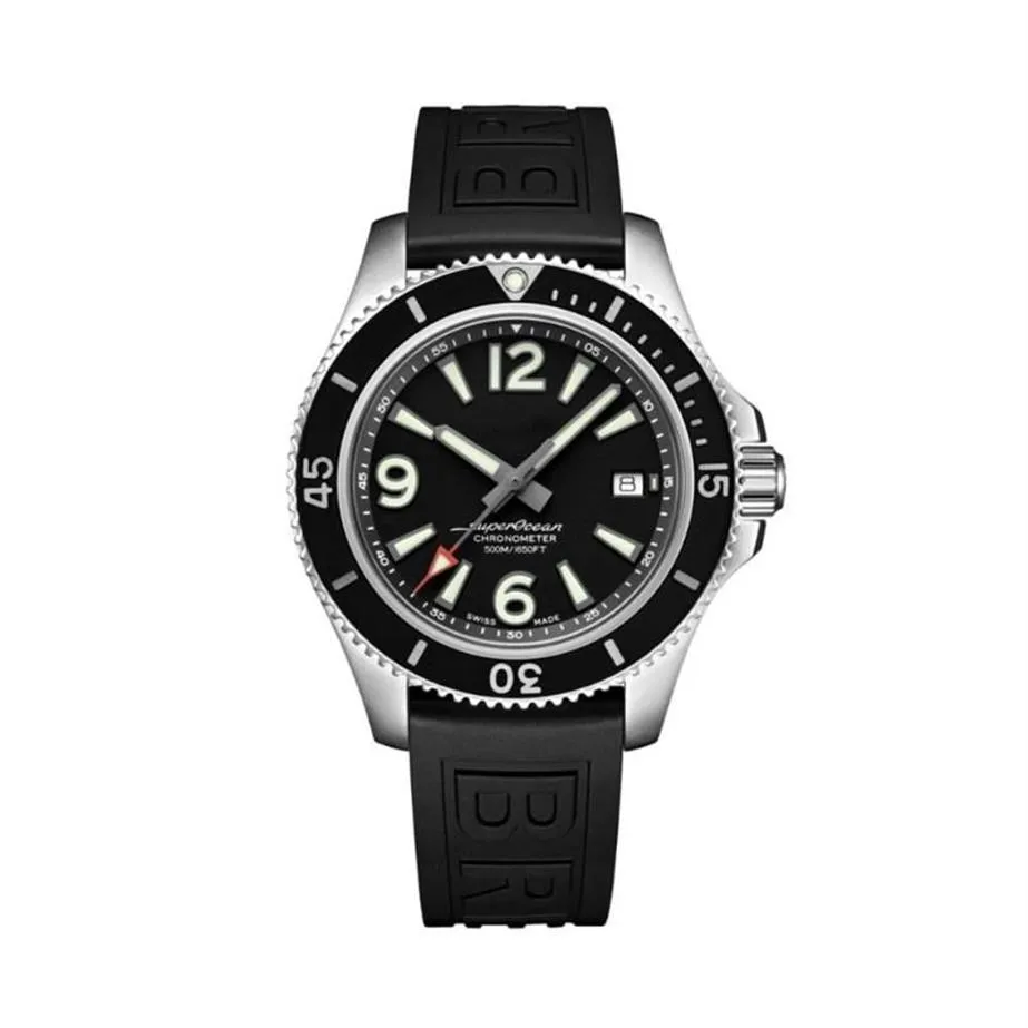 Relojes de pulsera Superocean Man Cerámica Bisel Negro Azul Caucho Acero inoxidable Movimiento mecánico automático Watch267V