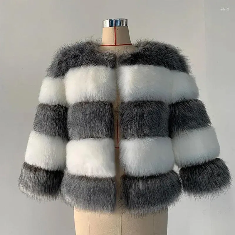 Manteau de fourrure pour femmes contraste automne et hiver cheveux épissés épaissi chaud