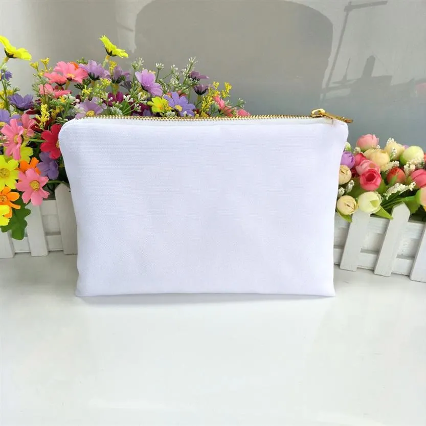 Borsa per trucco Poly Canvas al 100% da 12 once per stampa di sublimazione con fodera bianca con zip bianco zip gambo per trasferimento di calore327d