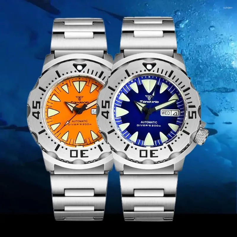 Horloges Monster S NH36 Diver Mechanisch Horloge Heren Tandorio 200m Waterdicht Horloge 120 Klikken Bezel Stalen Armband AR Saffierglas