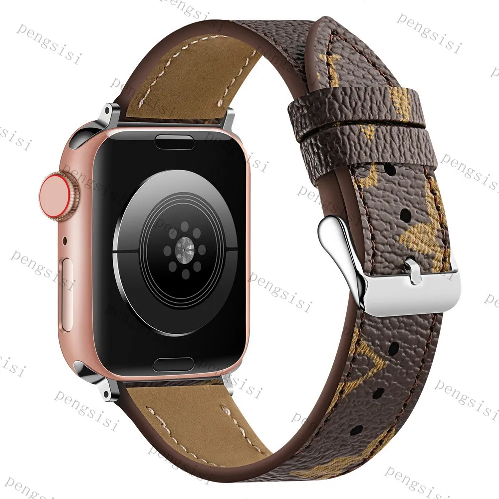 Mode L Bloem Designer bandjes horlogebanden voor Apple horlogeband 42mm 38mm 45mm 40mm 44mm horloge 8 7 6 bands PU lederen band armband letter bedrukte horlogeband