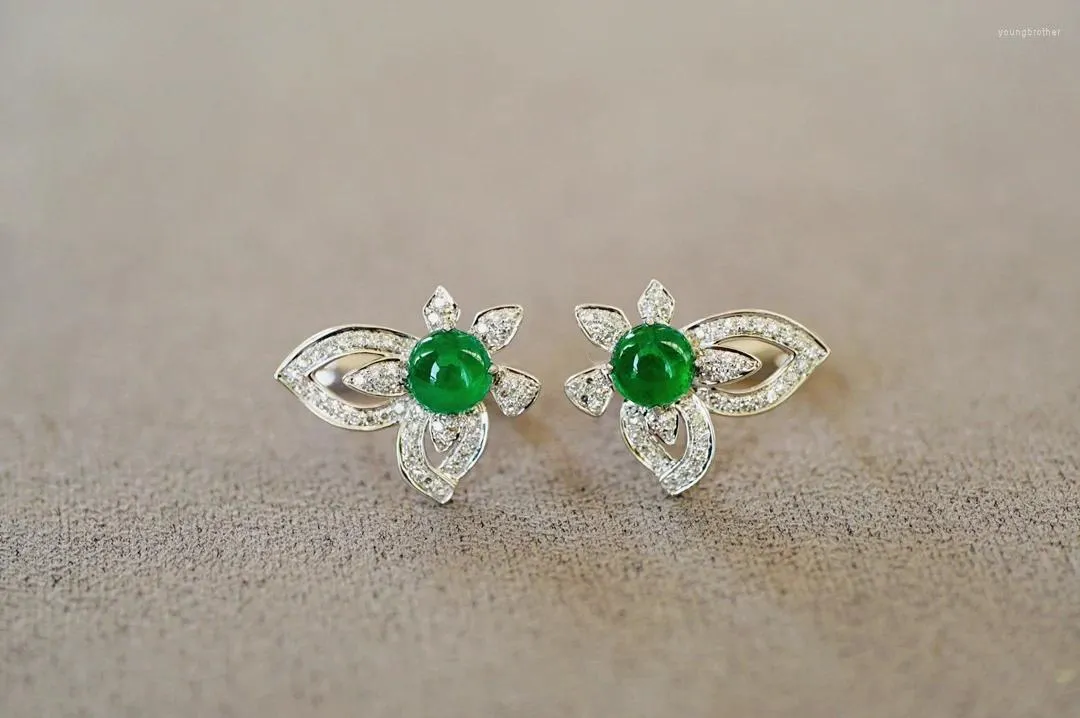 Boucles d'oreilles JHY Solide 18k Or 4.9mm 1ct Pakistan Nature Émeraude Pierres Précieuses Diamants Goujons Pour Femmes Beaux Bijoux Cadeaux D'anniversaire