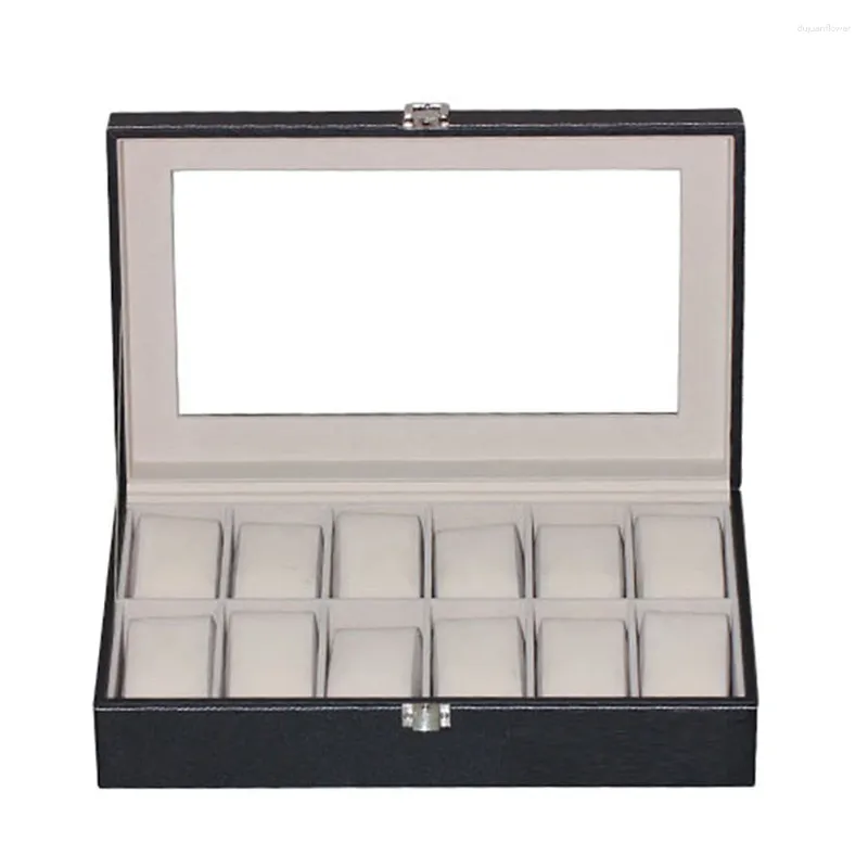 Watch Boxes 12 Grids PU Leather Box Storage Case For Jewelry Display Organizer Holder