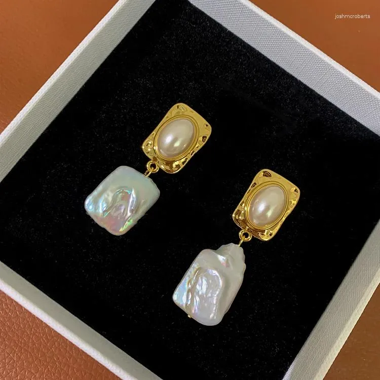 Boucles d'oreilles pendantes de styliste tendance, perles baroques, pendentif carré en or pour femmes, bijoux de luxe de haute qualité, fête Goth Boho