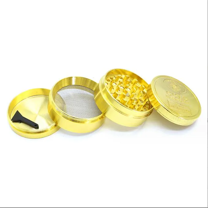 Venda quente transfronteiriça 40/50/63mm moedor de fumaça de ouro de 4 camadas Conjunto de fumaça de moedor de moedas de ouro