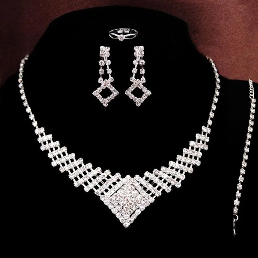 Charms Womens 'smycken glittrande formad strass österrikisk kristallhalsband örhängen set charm bröllop brud smycken set272u