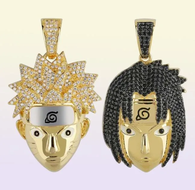 hip hop cartoon diamonds pendant necklaces for men luxury Uzumaki Uchiha Sasuke pendants copper zircons fashion anime necklace5539171