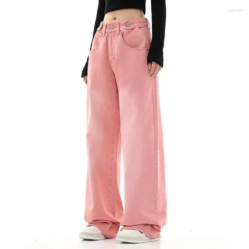 Women's Jeans Pink High Waist Wide Leg Streetwear Loose Straight Denim Trousers Trend Brand Oversize Lady Harajuku Baggy Pants