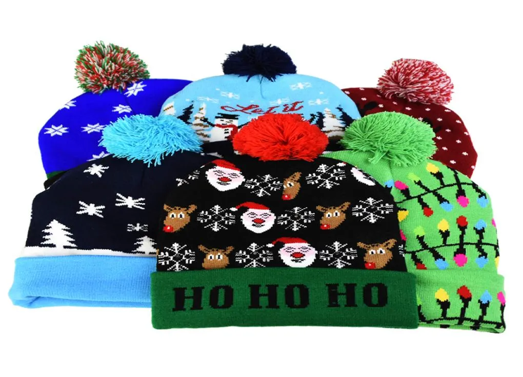 LED Christmas Hats Sweter Knitle Beanie Świąteczny Świąteczny Prezent Świąteczny dla dorosłych dzieci Xmas 2021 Nowy Rok Decorati1726395