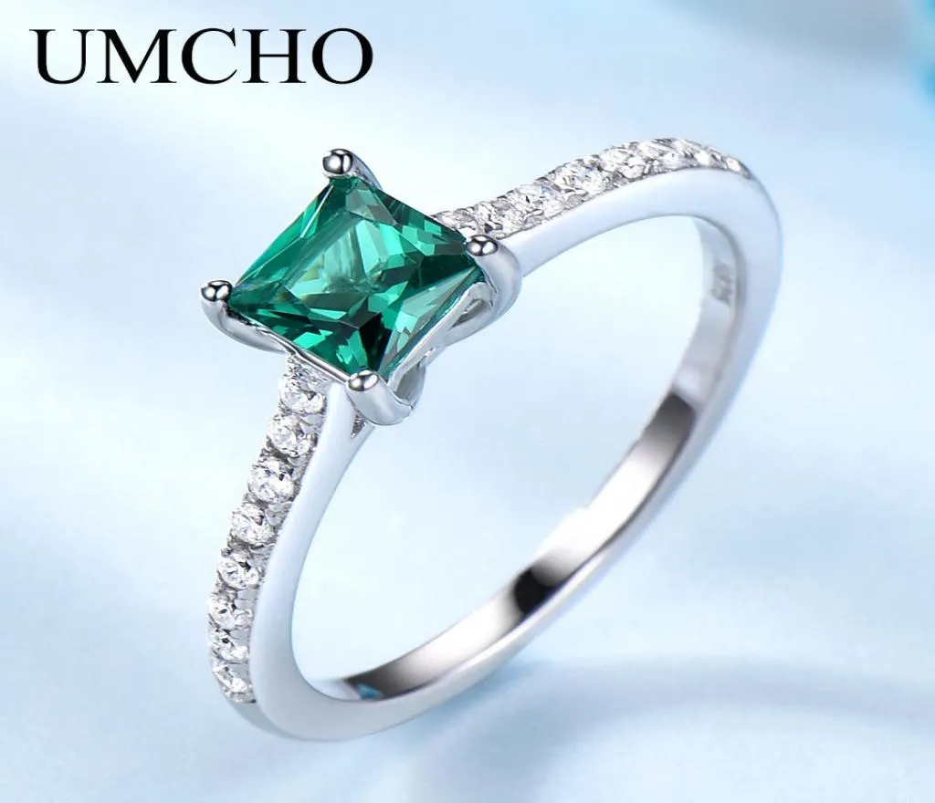 UMCHO Green Emerald Gemstone Rings for Women Genuine 925 Sterling Silver Fashion May Birthstone Ring Romantic Gift Fine Jewelry 201576052