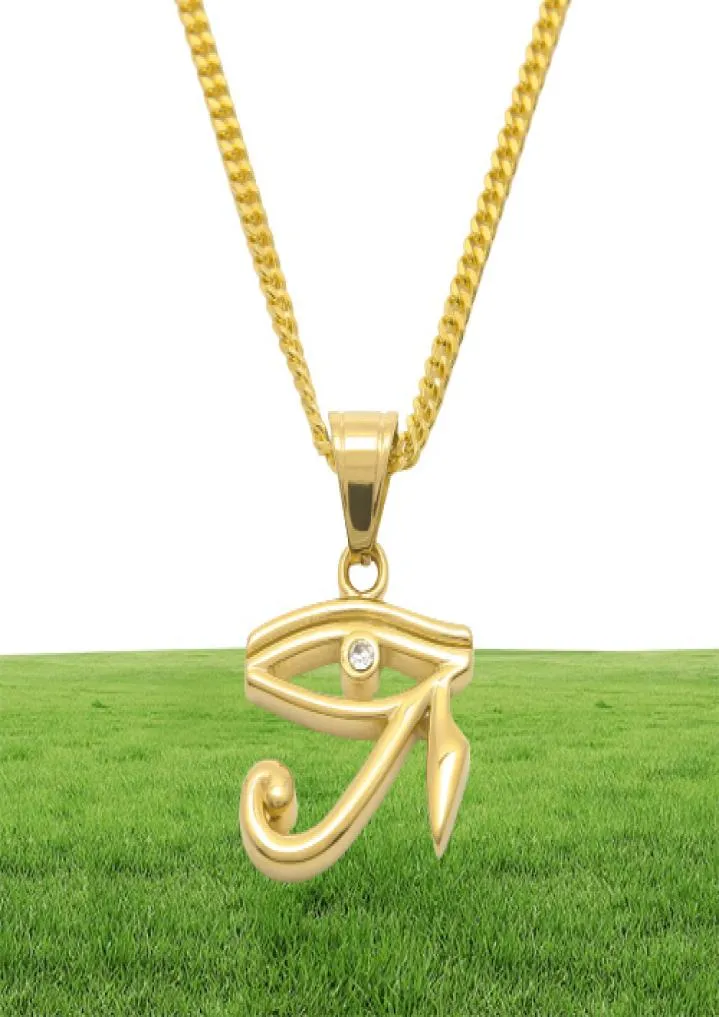 316L Stainless Steel Gold Color Egyptian The Eye Of Horus Pendant Necklace Hip Hop Wedjat Eye Necklaces For Unisex Jewelry227L2811517