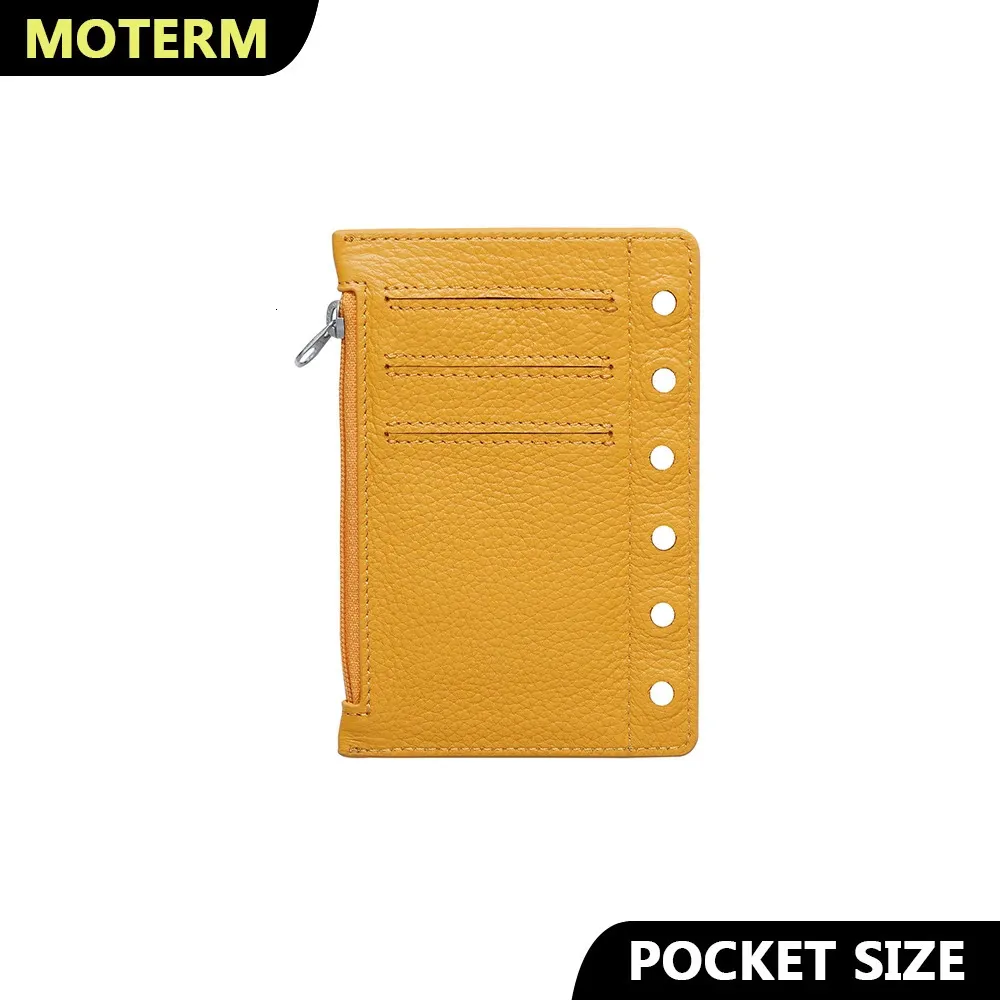 Notitieblokken Moterm Rits Flyleaf voor Pocket A7 Formaat Ring Planner Echt Pebbled Grain Leather Divider Munt Opbergtas Notebook Accessoire 231212