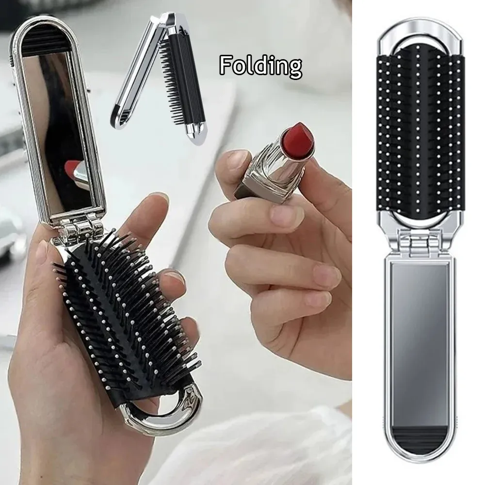 Hair Brushes 1pc Travel Foldable Mini Comb With Mirror Brush Massage Anti Static Folding Hairdressing Salon Styling Combs Tool 231211