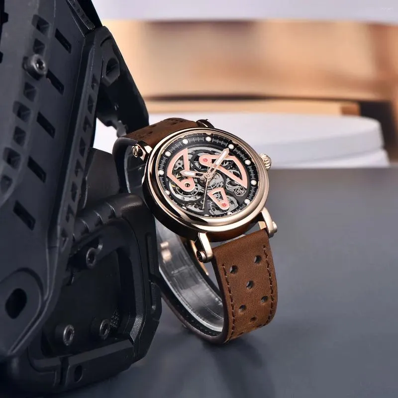 Horloges Benyar 2023 Heren Holle Mechanische Horloge Waterdicht Voor Man Harden Glas Spiegel Lederen Band Reloj Para Hombre