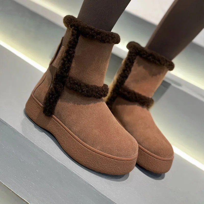 Designerskie puszyste buty śnieżne mini kobiety zimowa platforma nubuck skórzane kostki buty futra pantofelowe buty wełniane buty owczesko skóra swoboda na zewnątrz najwyższej jakości