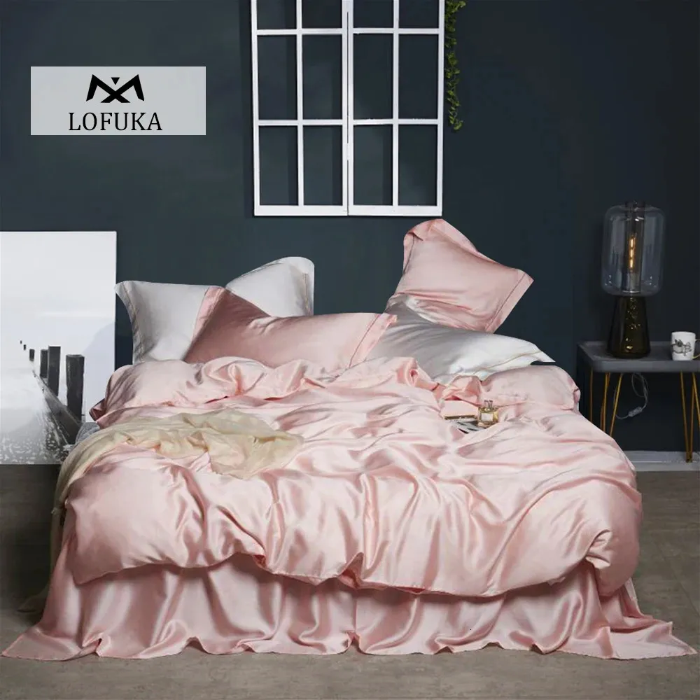 Zestawy pościeli Kobiety Kobiety różowe 100% jedwabną pościel zestawu 6A Sily Duvet Cover Zestaw Queen King Flat Sheet Pillcase łóżko Zestaw 4PCS 231211