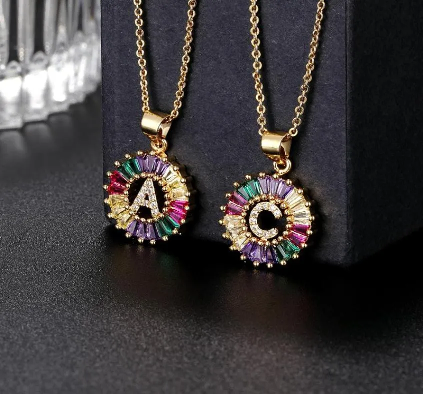 Chains 2021 Gold Color Initial Multicolor CZ Necklace Charm Letter Name Jewelry For Women Accessories Girlfriend Gift7458877