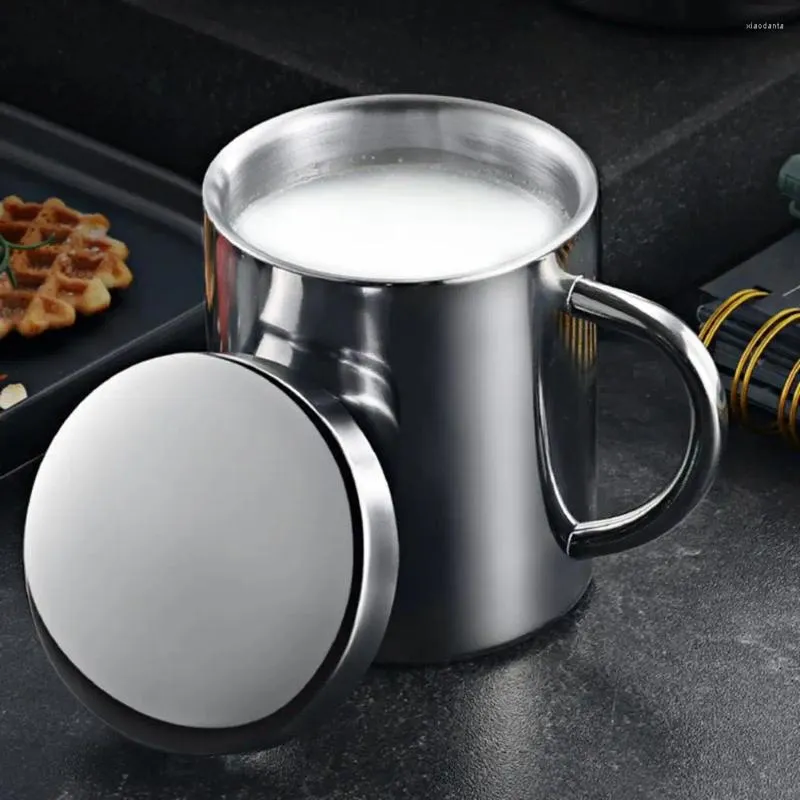 Water Bottles 210ML/280ML/400ML Coffee Mug Double Wall Multi-usage Anti-slip Mirror Polishing Cup With Lid For Home