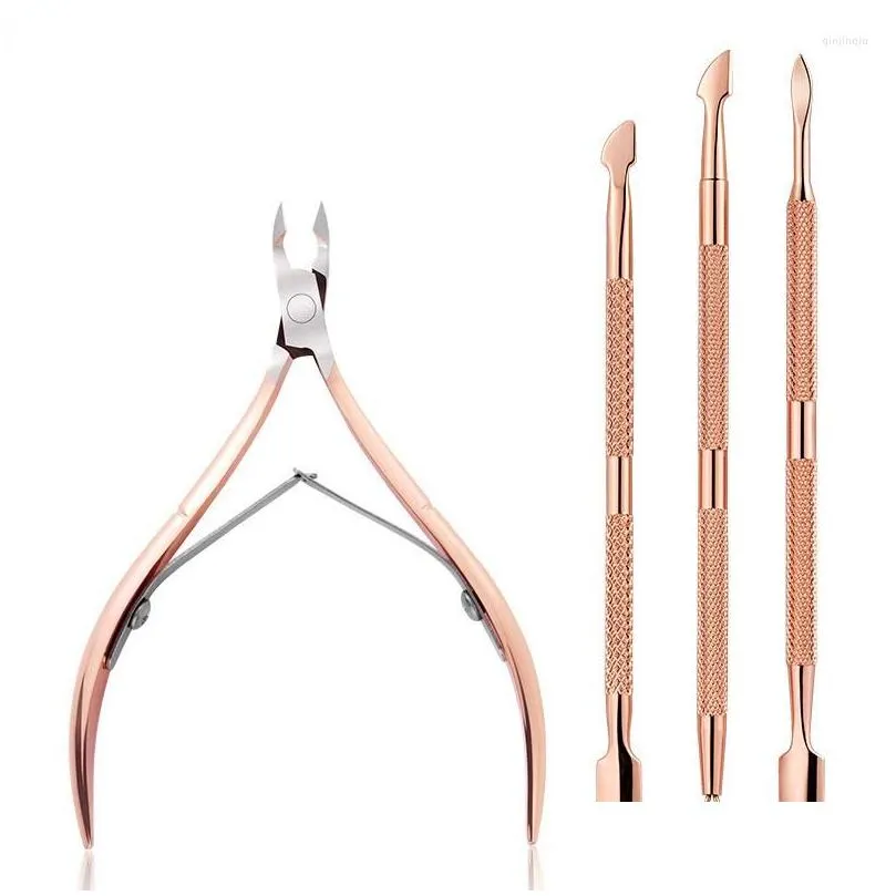 Nail Art Kits Nail Art Kits 2/4Pcs/Set Cuticle Scissors Stainless Steel Manicure Pedicure Tools Golden/Sier/Rainbow Dead Skin Scissor Dhbps