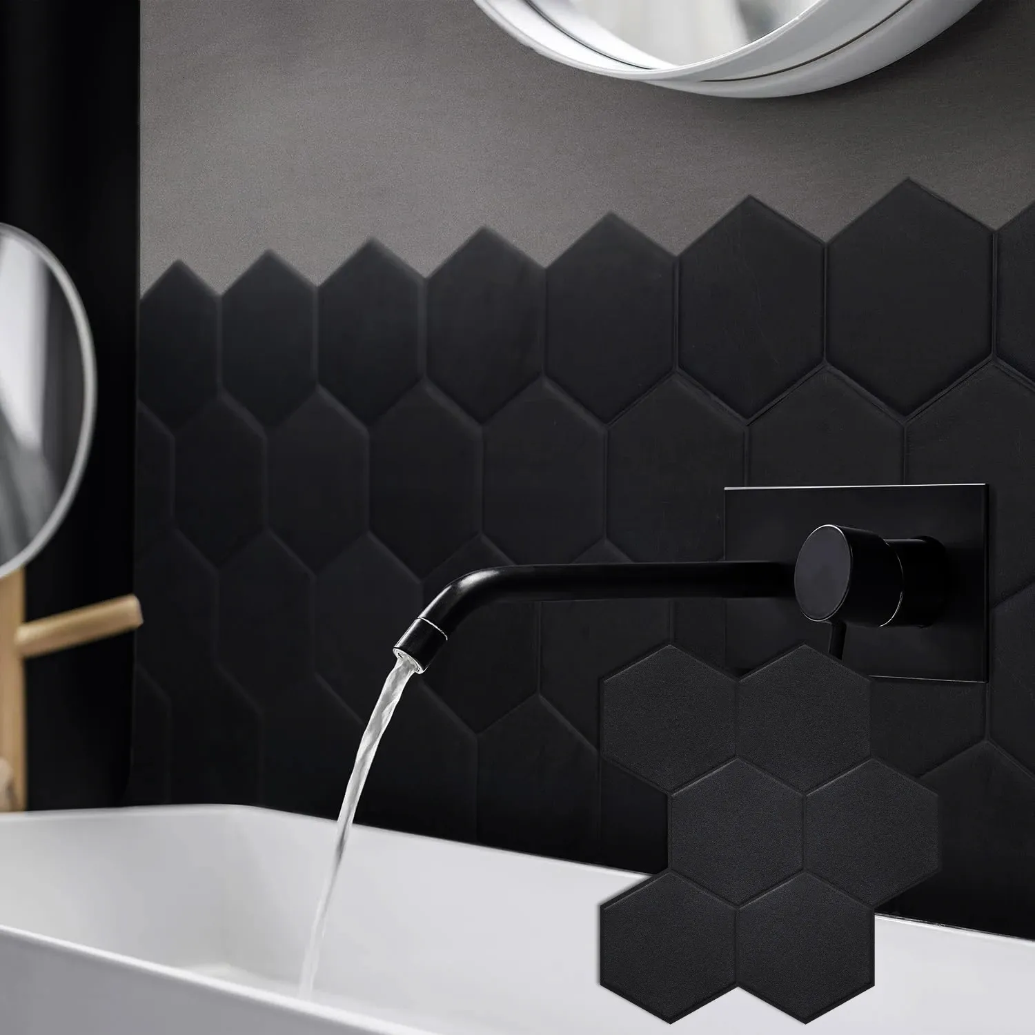 Wall Stickers 10pcs Matte Black Large Hexagonal Tile Easy To Peel And Stick Waterproof Vinyl Tiles for Home Decoration 231212
