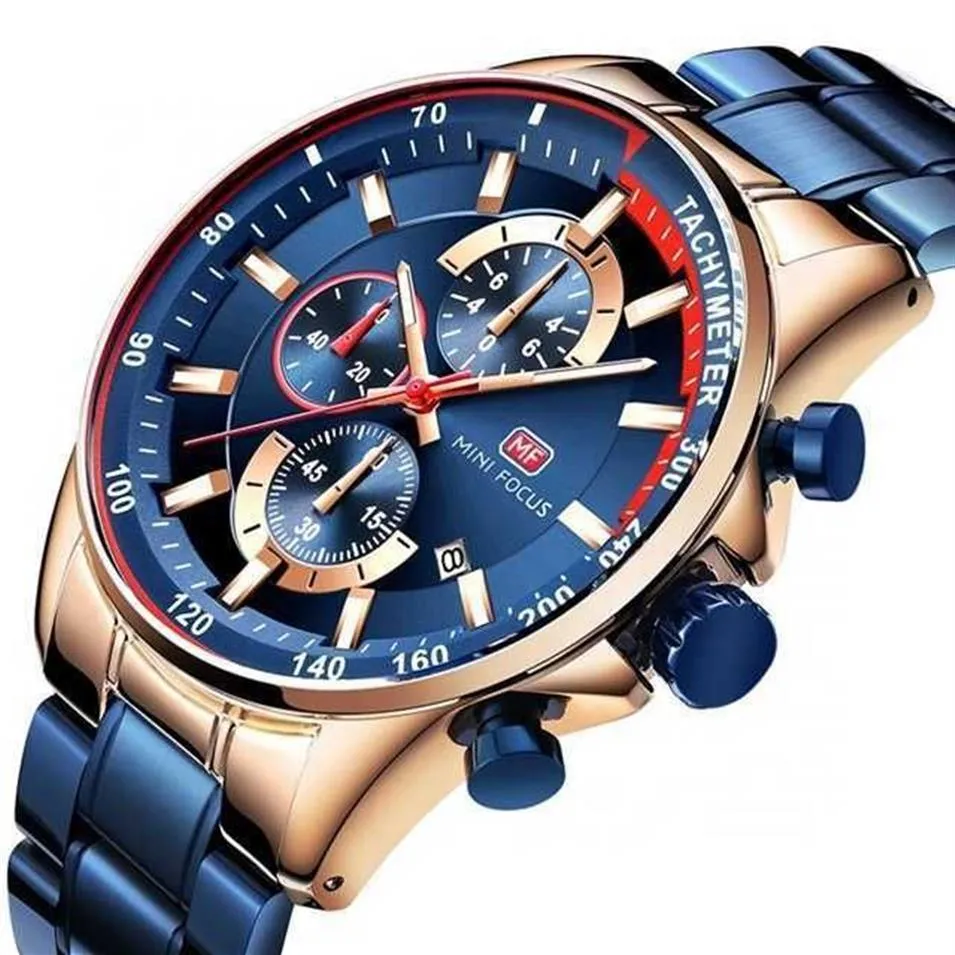 Lüks Marka Mini Focus 0218G Mens Quartz Chronograph Wrist Watch258s