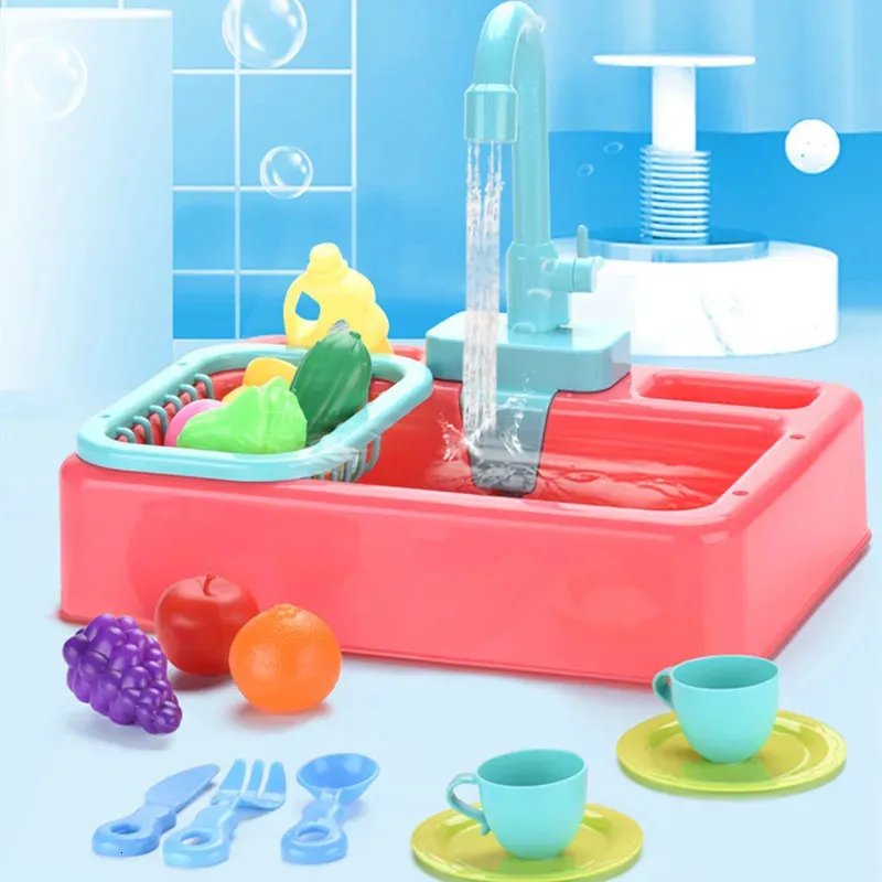 Strumenti Laboratorio Lavello da cucina per bambini Giocattoli Lavastoviglie elettrica Gioco d'acqua Giocattolo Simulazione Giochi di finzione Kit lavori domestici Ruolo Ragazze 231211