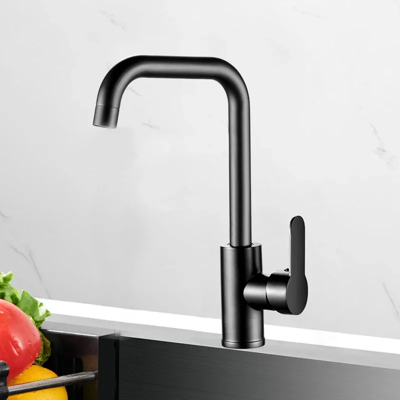 Kitchen Faucets Black Brass Mixer Single Handle Hole Faucet Brushed Nickle Sink Tap 231211