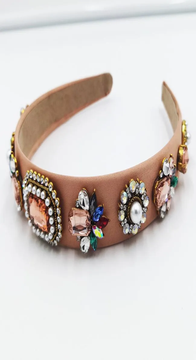 Cristal pierres précieuses perle bandeaux baroques cheveux accessoires bandeau mode chapeaux bandeaux pour les femmes multicolore9351990