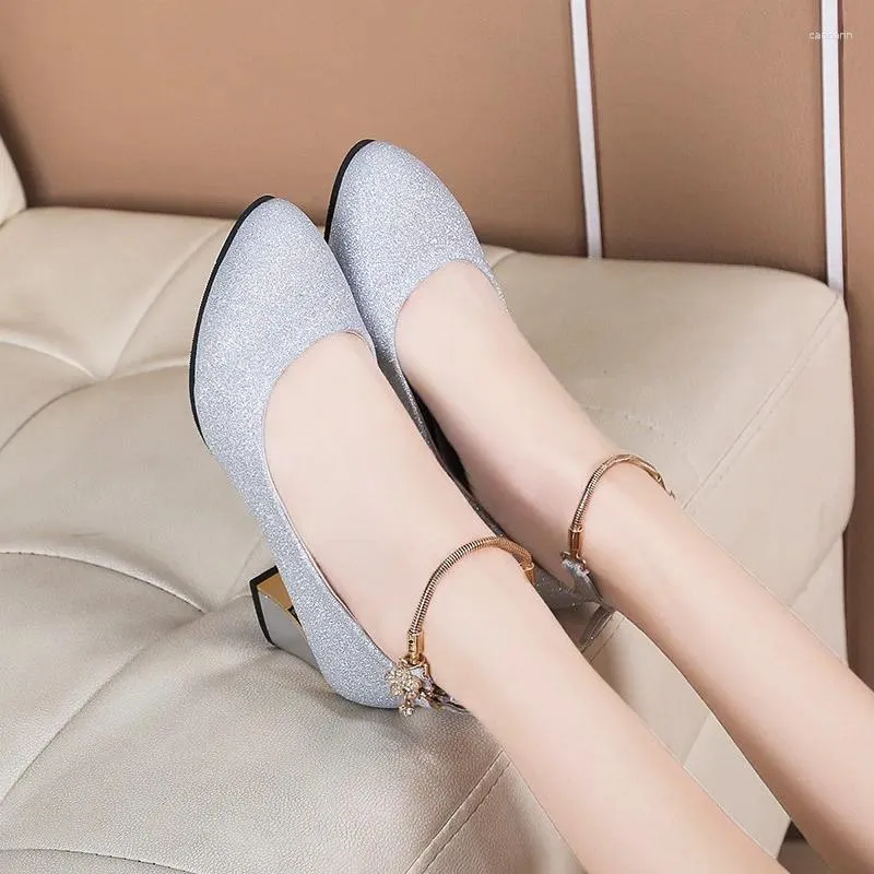 Sukienka buty kobiety ślubne na wysokim obcasie srebrny niebieski sprężynowy pasek kostki kryształ płytki Chunky Block Pumps Lady plus rozmiar