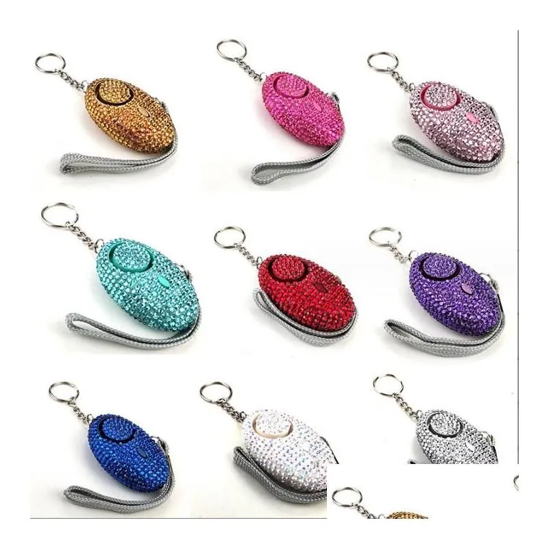 Keychains Lanyards Bling 130 DB Egg Alarm Diamond Self Defense for Girl Wome With LED Light Keychain Drop Delivery Fashion Accessor DHMMB