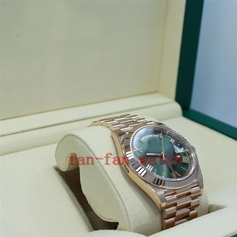 2023 مراقبة الجودة حركة الحركة التلقائية الرئيس 40 مم يوم 228235 18K Rose Gold Gold Olive Dial Watch New2975