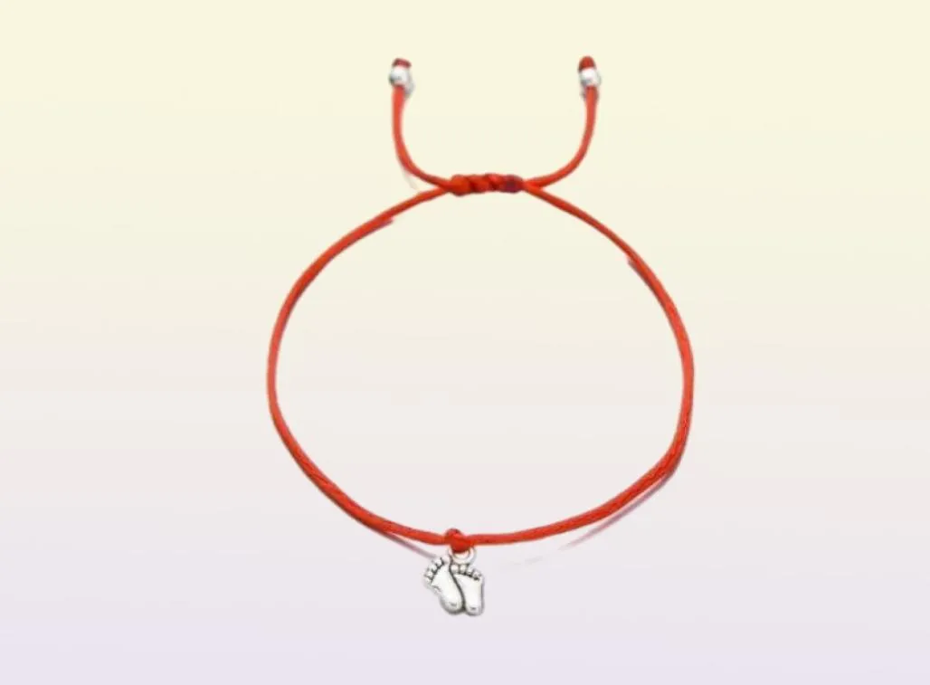 20pcslot Lovely Double Feet Family Wish Bracelets Simple Red String Charms Gift6810513