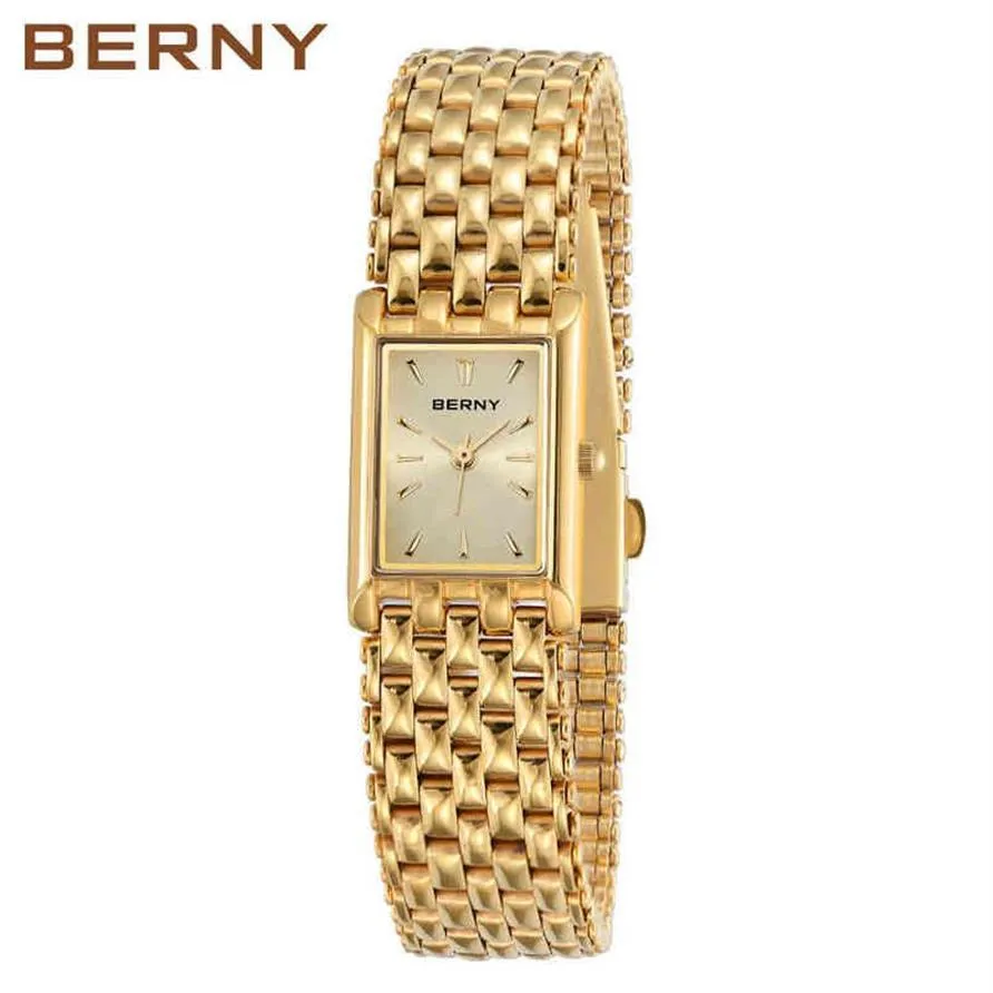 Gold Watch for Women Luxury Rectangle Women's Wristwatch Golden Quartz Clock rostfritt stål Ladies Watch Montre Femme 220105327w