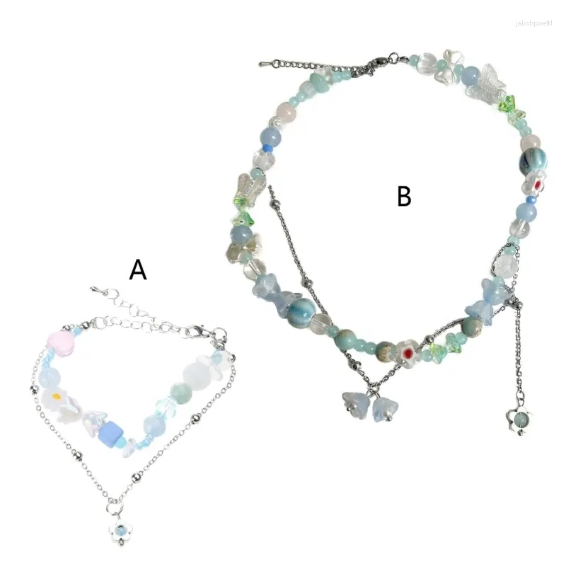 Chaînes Collier de perles de cristal de haute qualité Bracelet de fleur de bohème Bracelet de perles de rocaille à la main Clavicule