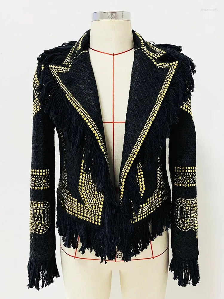 Suisse pour femmes High Street EST 2023 Veste de designer Rivet Metal Tassel Tassel Blazer à frange