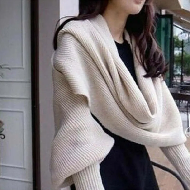 Écharpes d'hiver chaud tricot couleur unie femmes écharpe à manches mode luxe corée styles extérieur décorer foulard dame