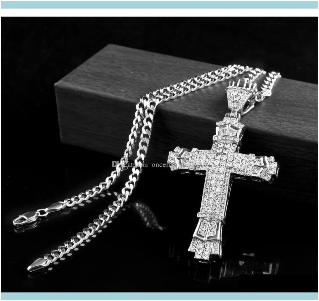 Kettingen Hangers Jewelrysier Hip Hop Charm Full Ice Out Cz Gesimuleerde Diamanten Katholieke Kruisbeeld Christelijke Hanger Ketting Met Lo2845375