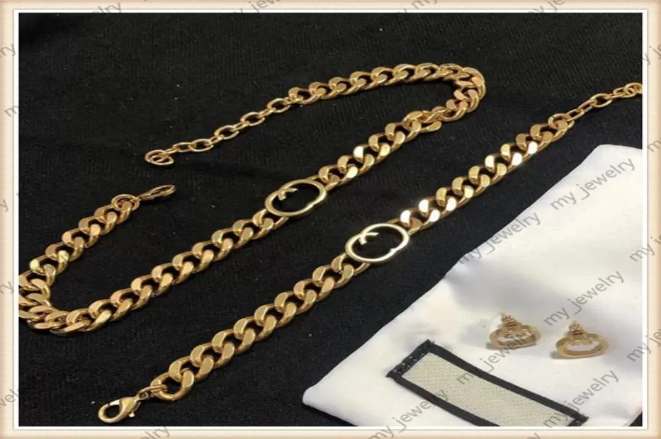 22 Man Gold Bracelet Collier Ensemble Femmes Luxurys Designers Bijoux Hiphop Chaîne Simple Bracelet Collier G Lettre Mens Marque Brac8166928