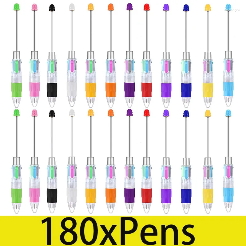 180 unidades DIY canetas multicoloridas com miçangas estilos caneta esferográfica com contas 4 cores rollerball retrátil