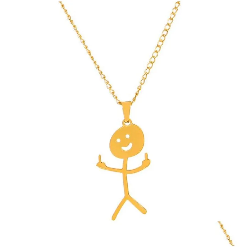 Hanger Kettingen Hanger Kettingen Grappige Doodle Roestvrij Stalen Ketting Voor Mannen Iti Vinger Midden Sleutelbeen Keten Hip Hop Fxck Je Je Dhvvd